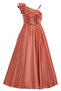 Girl's One-Shoulder Detailed Satin Evening Dress Tile (Ages 8-15) 36073Pr - 4