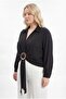 Women's Black Plus Size Oversize Ring Buckle Chiffon Blouse Hzl26S-Zss110701 - 2