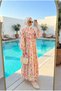 Women's Floral Patterned Comfortable Fit Hijab Dress – Layered with Buttons (Unlined) - 3