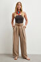 Belt Detailed Pleated Trousers Mink - 2