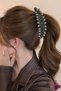 Women's Colorful Crystal Stone Leaf Design Luxury Large Banana Hair Clip 11 cm - Practical Clip-On Hairpin - 4