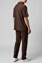 Men's brown ottoman fabric polo collar ribbed bottom top two-piece set - 3