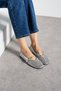Women's Silver Hand Knitted Buckle Strap Straw Look Mesh Detailed Summer Casual Flat Sole Ballerinas - 3