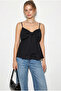 Women's Black V-Neck Bow Detailed Thin Strap Blouse with Gipe Detailed Back 20194 60286267 - 4