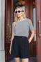 Women's Lycra Camisole Thin Striped Wide Zero Neck Short Sleeve Blouse-White Line - 2