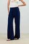 Navy Blue Double Pleated Side Zipper Women's Trousers