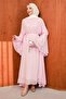Pink Spanish Sleeve Waist Tie Tulle Dress - 3