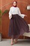 Molly Nelly Women's Printed Chiffon Polka Dot Lined Long Skirt