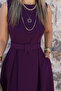 Dark Purple Halter Neck Belted Flared Dress - 4