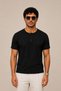 Men's Black Ribbed Buttoned Collar Modern Cut Basic T-Shirt - 2