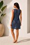 Navy Blue Side Slit Openwork Knitwear Pareo Beach Dress - 5
