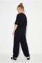 Women's Black Stone Embroidered Oversize T-Shirt Pocket Detailed Pleated Shalwar Viscose Suit 4132 60286284 - 7