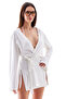 Soft Cotton Women's Beach Dress - Long Sleeve Mini Kimono Pareo - 3