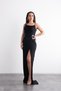 Long, Stylish Evening Dress with Shoulder and Waist Accessories, Draping, Crepe Fabric, and Slits. - 6