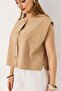 Women's Short Sleeve Buttoned Crop Vest Mink - 3