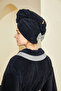 Luxury Soft Cotton Hair Drying Turban Towel for Women – Quick Dry Spa Hair Wrap with Bow – Royal Black - 2