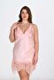 Women's Satin Plus Size V-Neck Salmon Short Nightgown