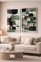Pastel Green and Anthracite Geometric 2-Piece Glass Painting Set - White Metal Framed Home and Office Painting