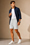 Men's Light Gray Pique Fabric Elastic Waist Lace-Up Shorts - 2