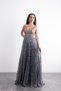 Long Evening Dress with Thin Straps, Sequins, Beading, Transparent Detailing - 5
