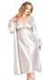 Women's Plus Size Satin 2-Piece Ecru Long Nightgown and Robe Set