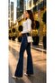 High Waist Lycra Women's Dark Blue Spanish Pants - 2