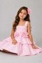Girl's Strappy Square Neckline Waist Flower Brooch Detailed Layered Skirt Pink Dress - 4