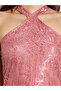 Pink Lace Halter Neck A-Line Maxi Dress - 4
