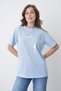 Women's Minimalist Cat Silhouette Printed Round Neck Blue Casual Cotton T-Shirt - 4