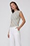 Polka Dot Patterned Boat Neck Sleeveless Blouse - 3