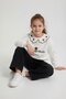 Ecru Floral Embroidered Collar and Jean Trousers Girls' Set 24569