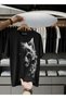 Unisex Oversize Printed Cotton Crew Neck Short Sleeve Black T-Shirt Kurt