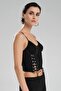 Women's Corset with Eyelets and Lace Detail on the Front and Straps - 2