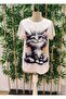    Women's Short Sleeve Crew Neck Cat Printed Single Jersey Blouse - 3