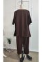 Women's Short Sleeve Crew Neck Viscose Two Thread Blouse and Pants Double Set - 5