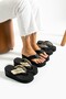 Nora High Platform 7cm Black Leather-Look Women's Flip Flops Beach Slippers - 3