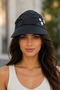 Women's Visor Hat Black Flower Detailed Adjustable Velcro Sunshade Summer Model - 5
