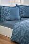 Barocco -Elastic Fitted Sheet- Reversible Double Duvet Cover Set -Blue 100% Cotton - 3