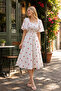 Women's Cherry Patterned White Poplin Midi Dress - 4