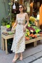 Women's Floral Patterned Belt Detailed Woven Dress - 5