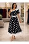 Women's Polka Dot One-Shoulder Belted Ribbon Detailed Midi Stylish Dress, for Special Occasion Invitations - 2