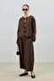 Coffee Linen Blend Fancy Button Women's Suit