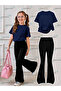 Summer Black Spanish Flared Pants and Tshirt, Unprinted Plain Design Kids Girls Set