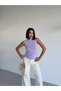 Women's Lilac Turtleneck Zero Sleeve Sandy Crop Blouse Hzl26S-Fry123931 - 4