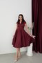 Burgundy V-Neck Belted Short Sleeve Midi Evening Dress