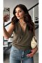 Khaki Lyocell Blended Double-Breasted Blouse - 4