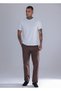 Men's Brown Linen Trousers – Comfortable Fit with Elastic Waist, Summer Casual Trousers with Piped Cuffs - 2