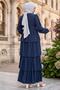Elastic Waist Tied Layered Modal Dress Navy Blue Hm2915 - 5