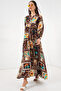 Women's Patterned Long Hijab Dress 1155 - Dark Brown - 3