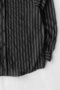 Men's Oversize Summer Striped Shirt with Collar Relaxed Fit Long Sleeve Shirt - Black - 3